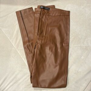 Zara brown faux leather skinny pants size medium